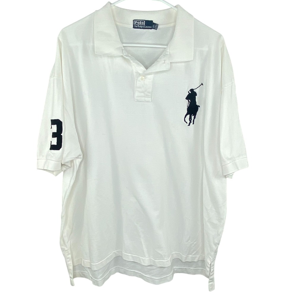 Polo Ralph Lauren Big Pony Polo Shirt‎ Mens XXL White Short Sleeve Cotton Pique